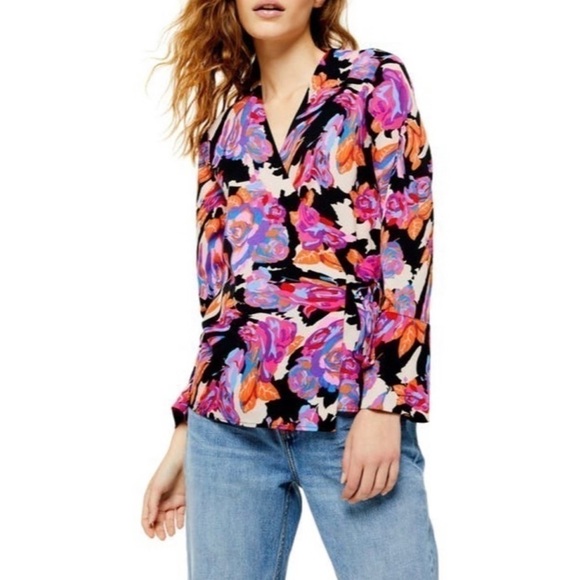 TOPSHOP Floral Multi Wrap Long Sleeve Top Nwt - Picture 1 of 13